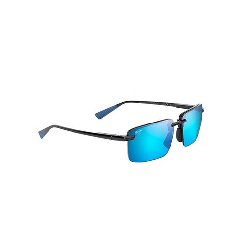 Laulima Asian Fit Polarized Sunglasses Shiny Black Frame Blue Hawaii Lens