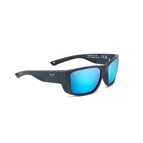 Amberjack Polarized Sunglasses Matte Dark Navy Frame Blue Hawaii Lens
