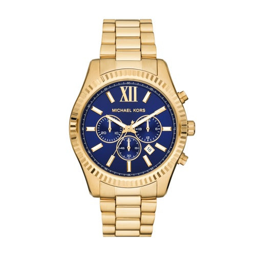 Mens Lexington Chronograph Gold-Tone Stainless Steel Watch Blue Dial