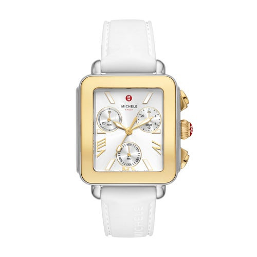 Ladies Deco Sport Chronograph White Silicone Strap Watch Silver Dial