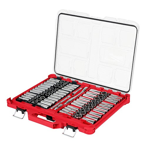 98pc 3/8" Drive 6pt & 12pt Metric & SAE Ratchet & Socket Set w/ PACKOUT