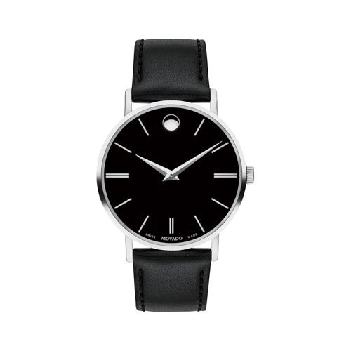 Mens Corporate Exclusive Black Leather Strap Watch Black Dial