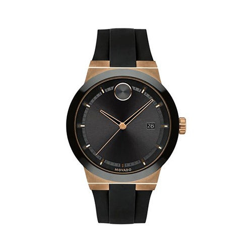 Mens Bold Fusion Black & Bronze Silicone Strap Watch Black Dial