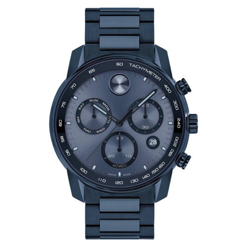 Mens BOLD Verso Chronograph Dark Blue IP Stainless Steel Watch Dark Blue Dial