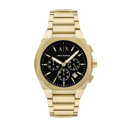 Mens Sync Chronograph Gold-Tone Stainless Steel Watch Black Dial