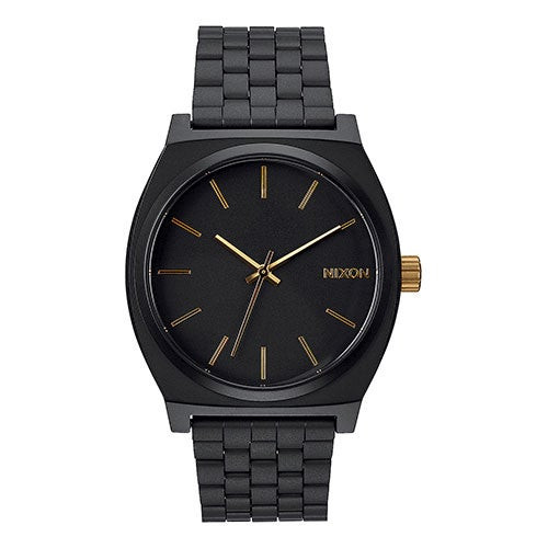 Mens Time Teller Gold & Matte Black Stainless Steel Watch Black Dial