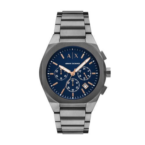 Mens Sync Chronograph Gunmetal Stainless Steel Watch Navy Dial