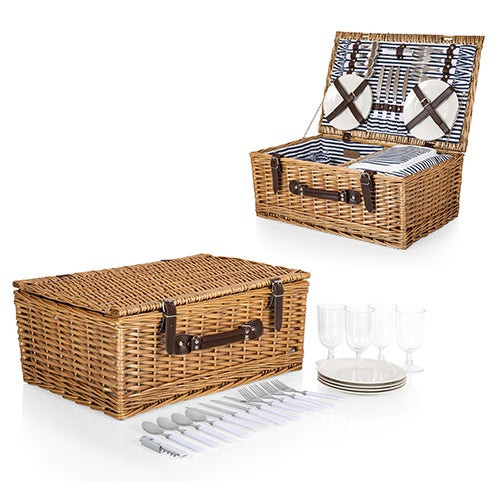 Belmont Picnic Basket Navy Blue & White Stripe