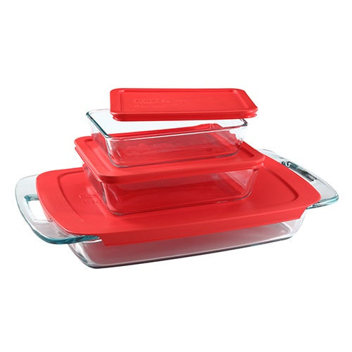 Easy Grab 6pc Glass Bakeware and Storage Set Red Lids