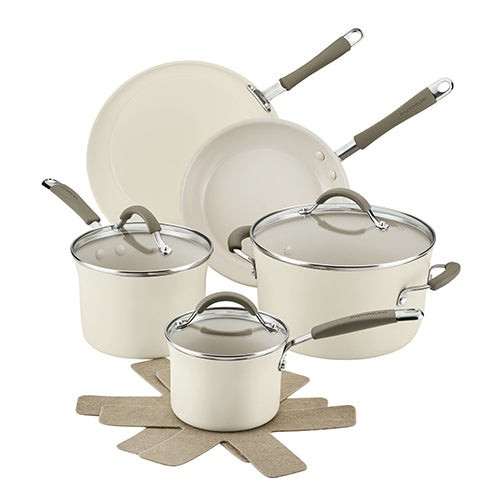 10pc Cucina Ceramic Cookware Set Almond