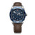 Mens Swiss Army Quartz Silver & Brown Leather Strap Watch Blue Dial