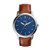 Mens Minimalist Light Brwn Leather Strap Watch Nvy Blu Dial