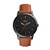 Mens Minimalist Light Brown Leather Strap Watch Black Dial