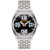 Mens Time Teller Fisheye Silver-Tone Stainless Steel Watch Black Dial