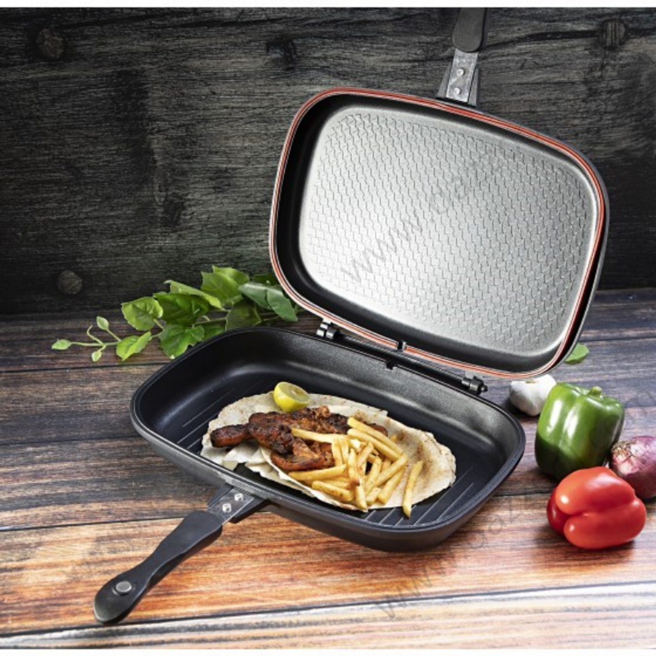 Two-sided Double Grill Non-stick Pan - Black