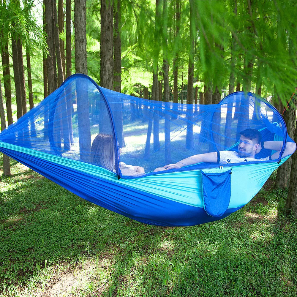 Camping Hammock With Mosquito Net - 300kg Capacity Parachute Nylon Double Hammock 290x140cm Complete Set