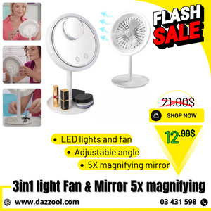 3in1 Professional 7.9 Inch Lighted Makeup Mirror 5X Magnifying Vanity Mirror with LED Lights and Fan - DaZzoOL 3in1 Professional 7.9 Inch Lighted Makeup Mirror 5X Magnifying Vanity Mirror with LED Lights and Fan - DaZzoOL