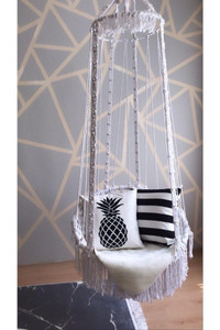 Macrame Knitting Round Swing Hammock 75x160x75cm White MKR-002 by dazzool.com Macrame Knitting Round Swing Hammock 75x160x75cm White MKR-002 by dazzool.com