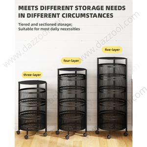 Kitchen Rotating Shelf 360 Degree Baskets Fruit Vegetable Storage Rack Floor Round Shelf With Wheels-dazzool.com