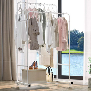 Double Pole Hanger Clothes & Shoe Storage Rack With Side Rails-dazzool.com Double Pole Hanger Clothes & Shoe Storage Rack With Side Rails-dazzool.com