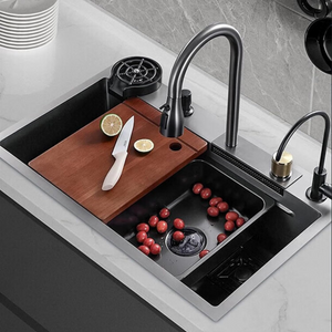 Stainless Steel Kitchen Sink Set with Waterfall Design and Pull-Out Faucet-dazzool.com Stainless Steel Kitchen Sink Set with Waterfall Design and Pull-Out Faucet-dazzool.com