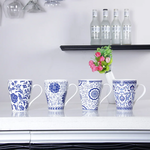 Ceramic Blue Painted White Mug With Handle 8cm x 10x5cm-dazzool.com Ceramic Blue Painted White Mug With Handle 8cm x 10x5cm-dazzool.com