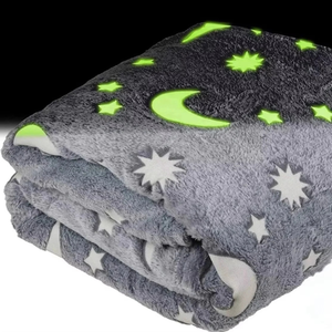 glow in the dark moon stars blanket Lebanon, بطانية نجوم وقمر مضيئة, grey fleece blanket Beirut, luminous kids blanket Lebanon, Dazzool home product