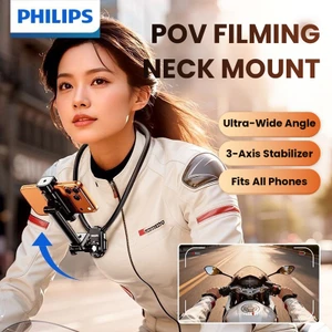 Philips DLK2335B/93 neck mount phone holder worn on the shoulders holding a smartphone for hands-free POV video – dazzool Lebanon