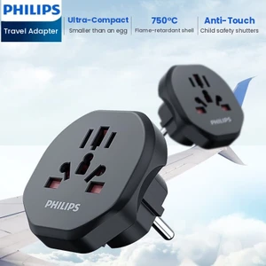 Philips universal to Europe plug adapter, black, with child-safety shutters, accepting UK, US and Australian plugs for European sockets – dazzool Lebanon