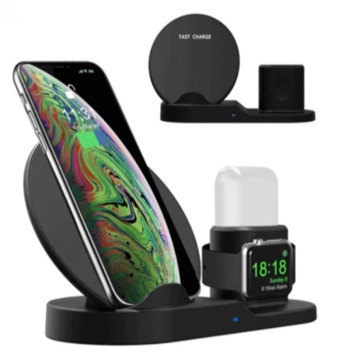 3 in 1 Fast  Charger Wireless Charging Dock Holder Station Black -  - dazzool.com