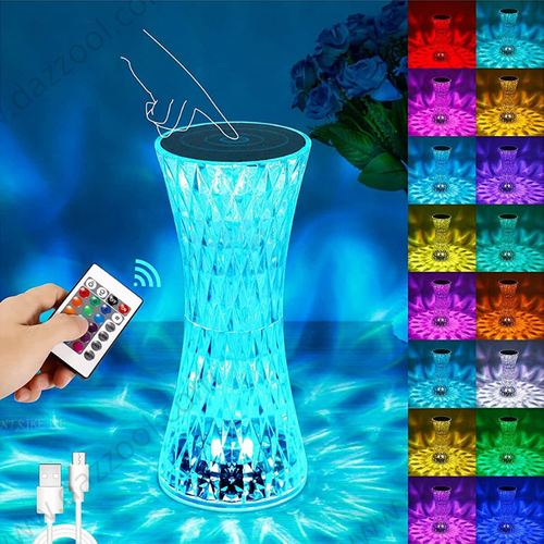 Crystal Table Lamp RGB Color Changing Night Light 16 Colors And 4 Modes Touch & Remote Control by dazzool.com