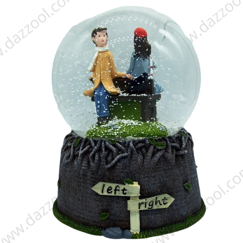 Snow globe Lovers Left Right sign in Glass With Music Light & Fan for snowing effect by dazzool.com