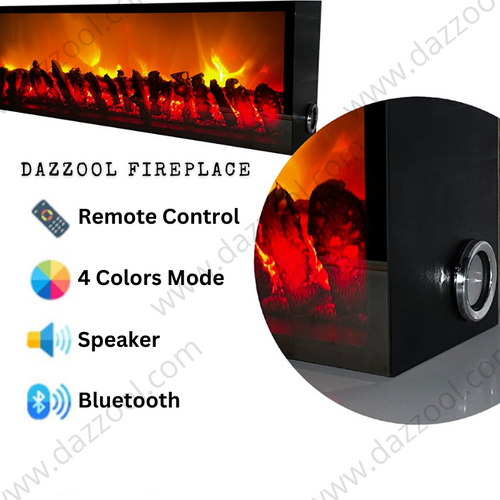 Dazzool Decorative Four Modes Electric Fireplace With Remote Control And Bluetooth Speaker (W90xH25xD15)Cm DZLIT-0013