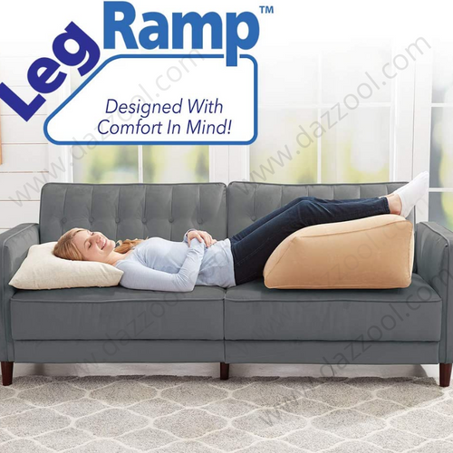 BulbHead Ramp Rest Relieves Leg, Hip and Knee Pain, Improves Circulation, Reduces Swelling-Inflatable Bed Wedge Pillow, Beige-dazzool.com