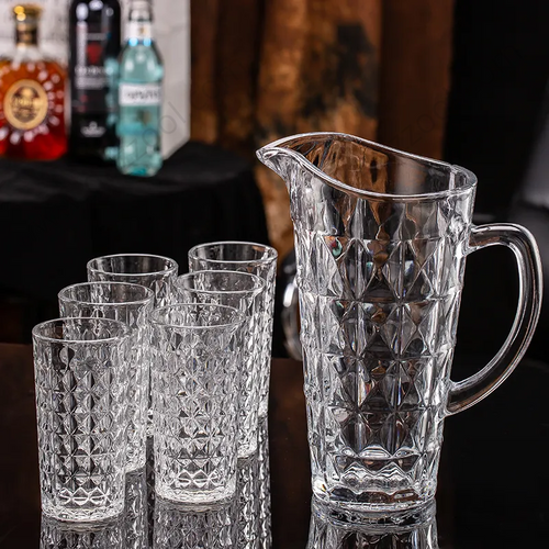 Deli Glassware Water Glass Jug with 6 Cups 1580ml DSH2027-dazzool.com