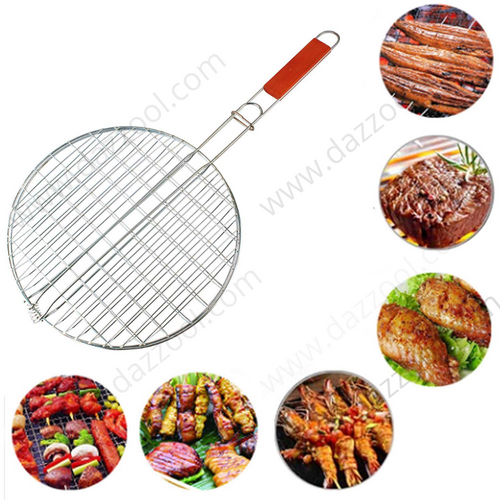 Barbeque Grill Chromium Plated Iron Portable BBQ Grill Basket With Wooden Handle-dazzool.com