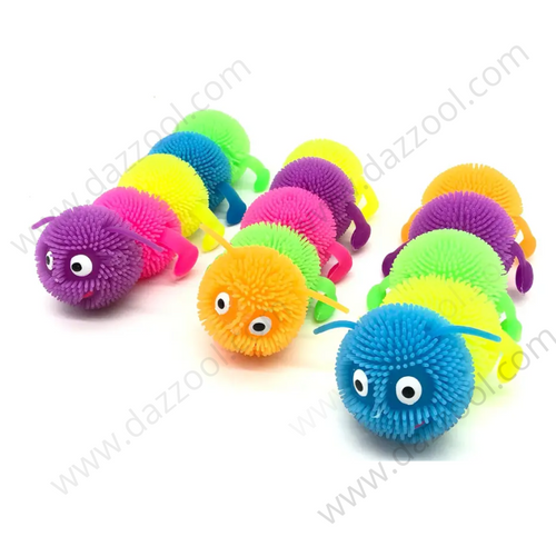 Colorful Caterpillar Puffer Ball Party Bundle Flashlight Soft Squishy Squeezey Sensory Squeeze Air Filled Balls-dazzool.com