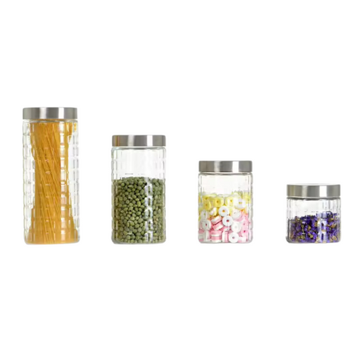 Glass Jars Set With Stainless Steel Lid 4pcs -dazzool.com