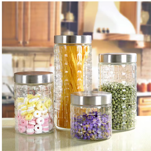 Glass Jars Set With Stainless Steel Lid 4pcs -dazzool.com