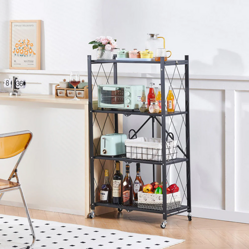 4-Tier Storage Folding Shelves With Wheels-dazzool.com