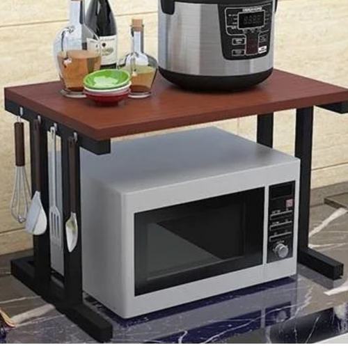 2-Tier Microwave Shelf with Hooks-dazzool.com