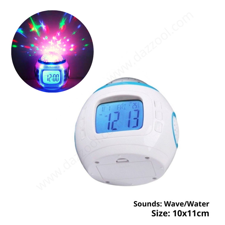 Relaxing Musical Table Clock With Star Projection & Thermometer by dazzool.com