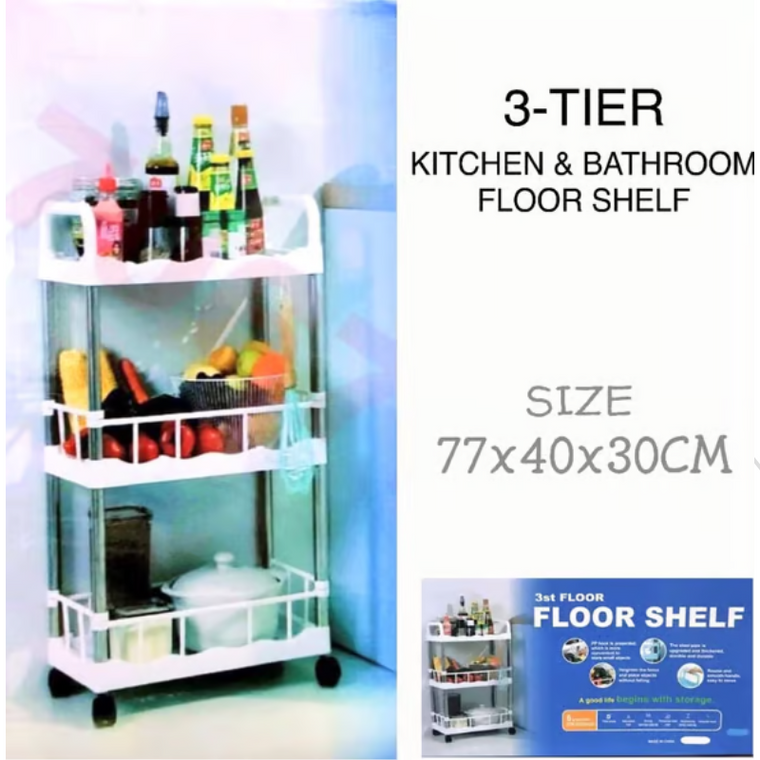 3-Tier Kitchen & Bathroom Floor Shelf-dazzool.com