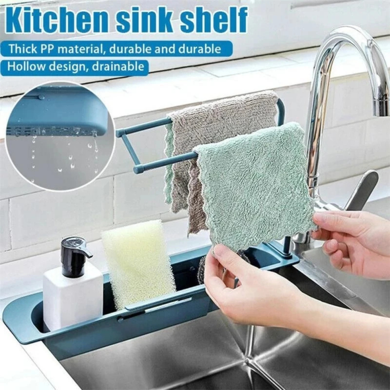 adjustable sink storage rack Lebanon, منظم حوض المطبخ مع حامل منشفة, kitchen sponge holder with drainage Beirut, sink organizer shelf Lebanon, Dazzool home product