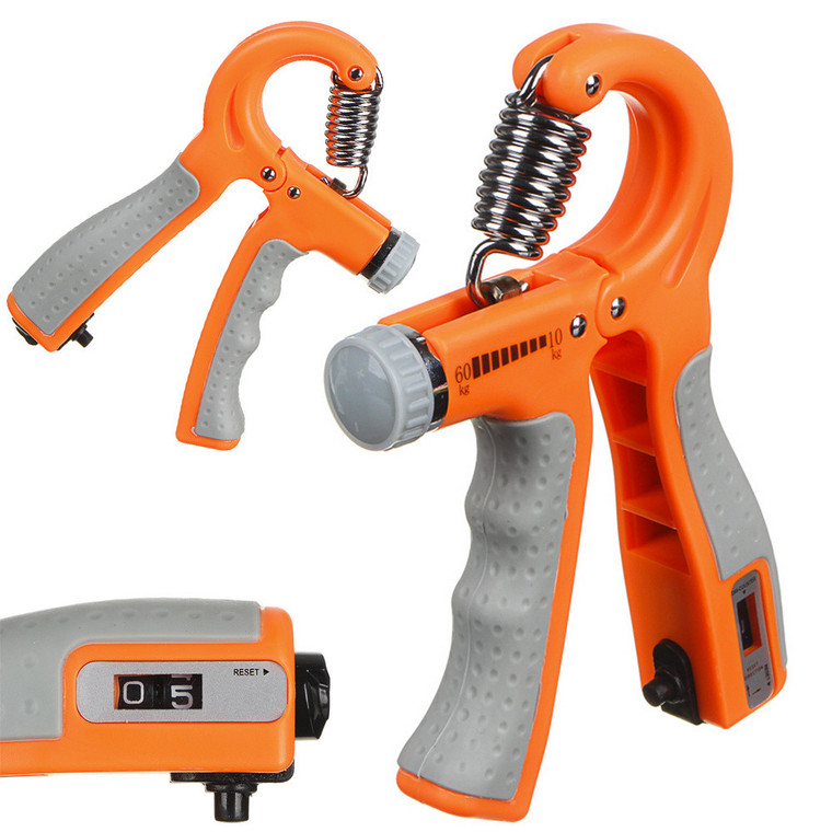 Orange adjustable hand grip strengthener 10 to 60 kg with rep counter and non-slip grey handles – forearm exerciser Lebanon