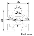 2020, T-slot, Aluminum Extrusion 2020, T-slot, Aluminum Extrusion