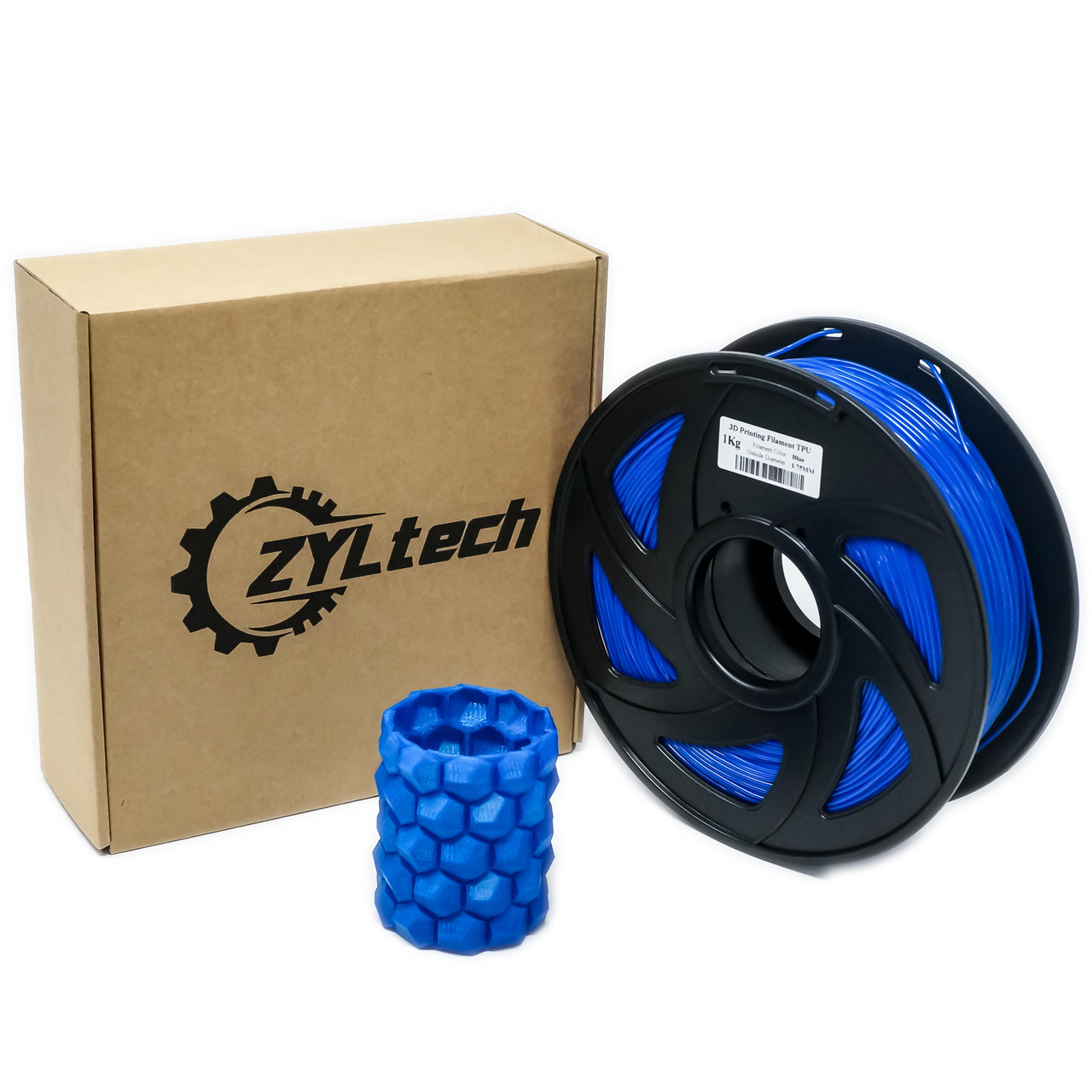 Blue TPU 3D printer filament 1.75 mm 1 kg 2.2 lbs - ZYLtech Engineering, LLC