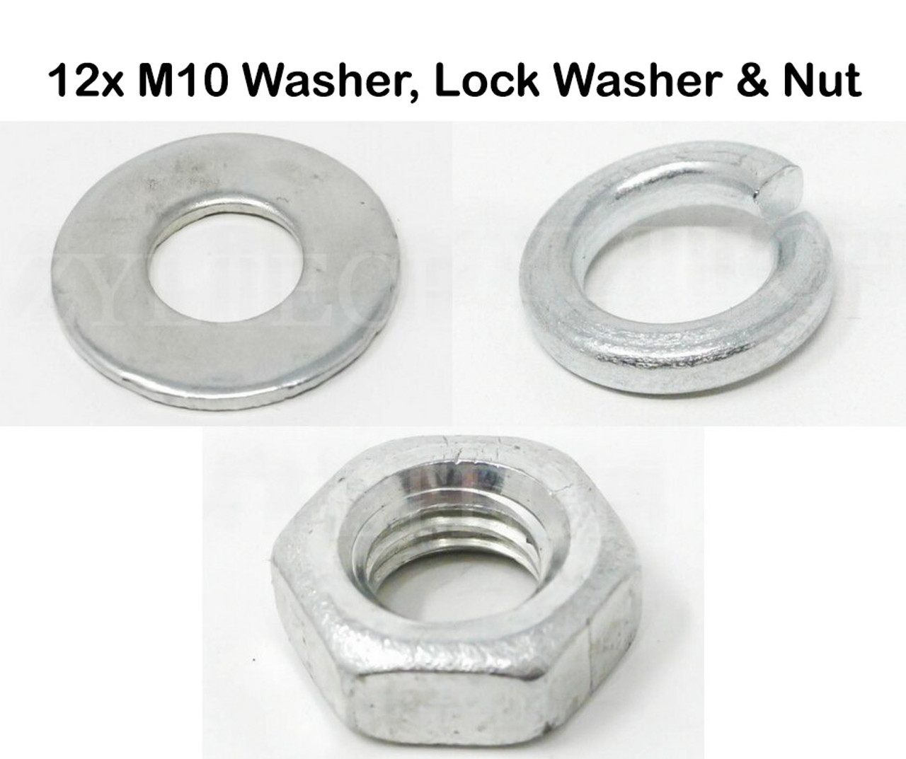 12x M10 Hardware Combo - Washers, Lock Washers, and Nuts - ZYLtech