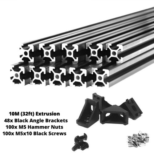 Black 2020 T-slot Aluminum Extrusion Combo Kit 10m Extrusion Angle Brackets Screw Nut