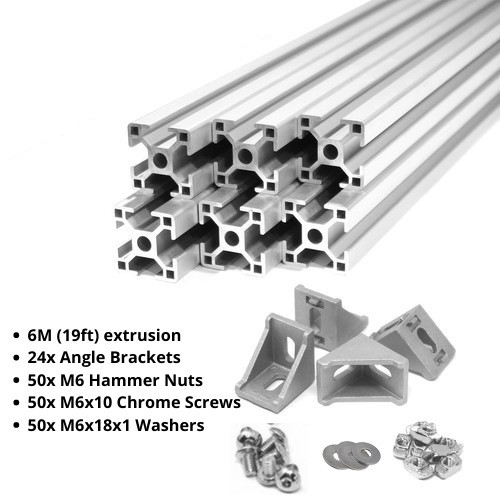 6x 1M 3030 T-slot Aluminum Extrusion Kit w/ Hardware Brackets Screws Nuts